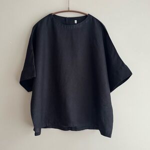 MUJI Lagenlook Black Oversized Easy Boxy Summer Top 100% True Hemp